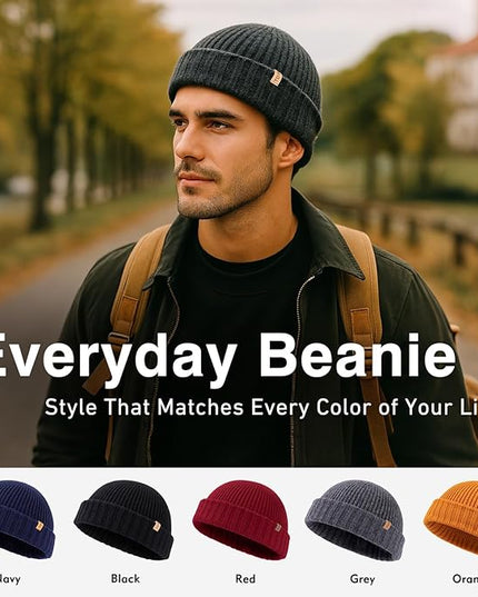 TOP-EX PolarWool™ 100% Merino Wool Short Fisherman Beanie Hats for Men Women Knit Skull Cap Cuffed Beanies Warm Winter Hats