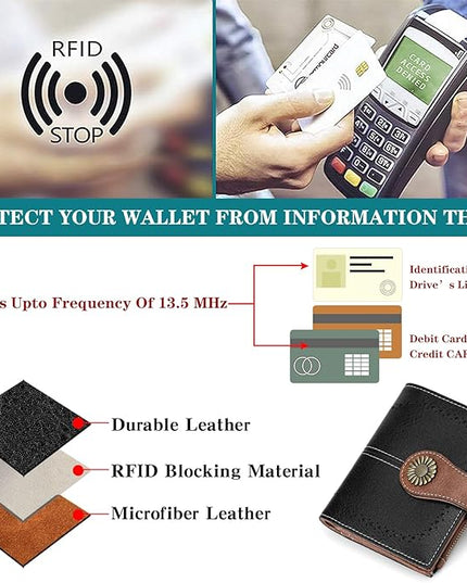 SENDEFN Small Womens Wallet Leather Bifold Card Holder RFID Blocking with Zipper Coin Pocket