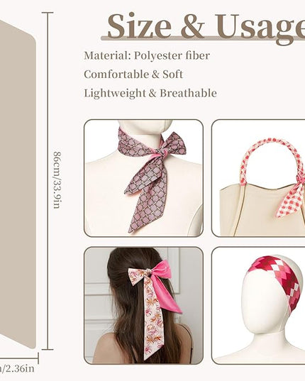 4 Pack Purse Scarf Handbags Skinny Twill Hair Scarves Narrow Neck Scarf Band Women Fashion Accessories Bag Charms