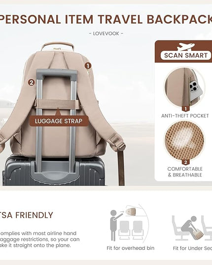 LOVEVOOK Laptop Backpack for Women with Pouch Pocket for Large Capacity Cup,18 Inch Laptop Computer Bag Travel Backpack Purse,Waterproof Work Business Backpack College Teacher Bags,Beige-Khaki