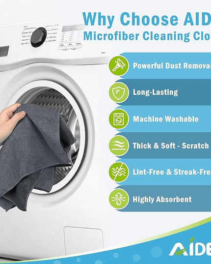 AIDEA Microfiber Cleaning Cloth 100PK, Soft Microfiber Towels for Cars, Absorbent Cleaning Rags, Lint-Free Streak-Free Wash Cloths for House, Kitchen, Window(12inx12in), Grey