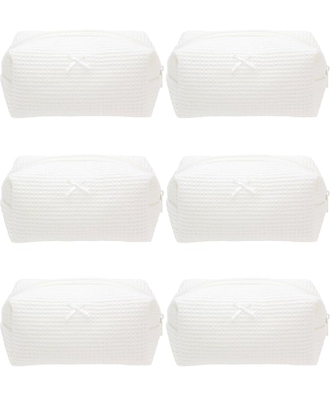 PAZIMIIK 6PCS Cozy Makeup Bag Travel Cosmetic Bag for Women Soft Toiletry Bag Aesthetic Makeup Organizer Portable Large Zipper Pouch for Skincare Beauty Accessories Brushes Waffle Check Cream White