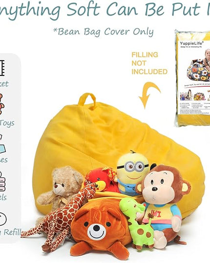 YuppieLifeKids Storage Bean Bag Cover（No Filling）Candy-Colored/Toy Organizer|Carrying Handle Sofa|Available for Kids and Teenager|Cuddle Chair|Machine Washable and Durable（27'',Ginger）