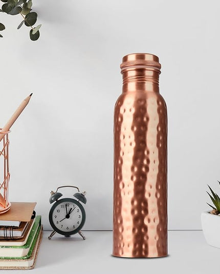 34 Oz Pure Copper Water Bottle Set – Leak-Proof Hammered Design with Tumbler, Carrying Bag & Smooth Finish Decorative – Copper Home Decore