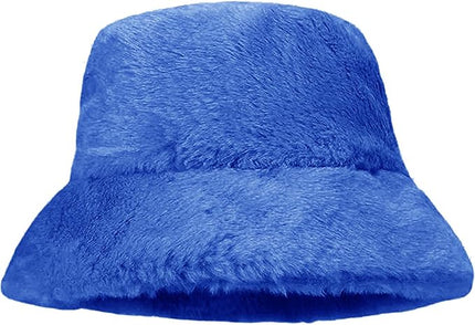 Women Plush Fluffy Bucket Hat Warm Lining Winter Faux Fur Cozy Wide Brim Winter