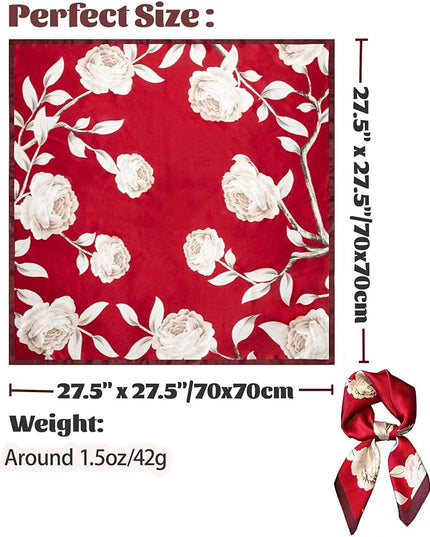 kcctoo 27.5" Mulberry Silk Feeling Head Scarf Women's Fashion Square Neck Satin Scarfs for Bag Hair Scarves Gift