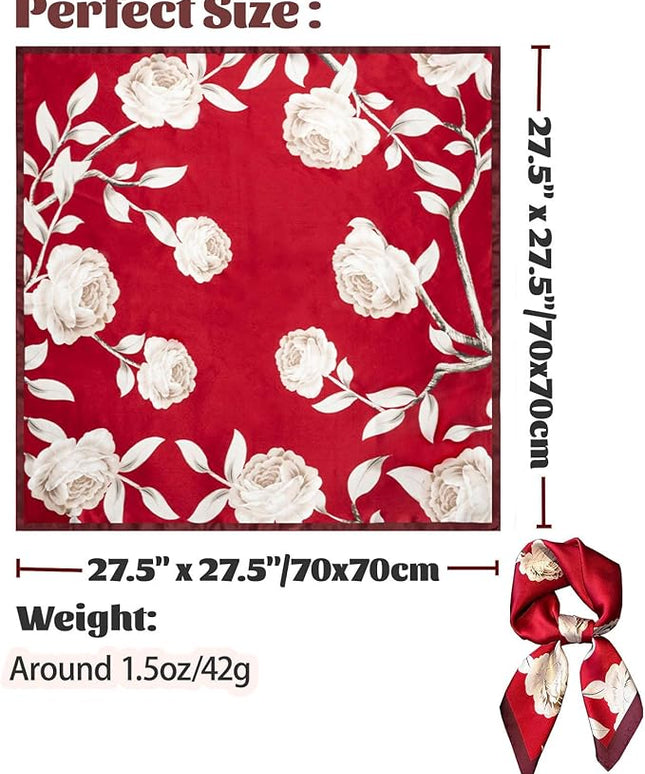 kcctoo 27.5" Mulberry Silk Feeling Head Scarf Women's Fashion Square Neck Satin Scarfs for Bag Hair Scarves Gift