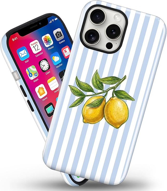 Magnetic for iPhone 11 Case Cute Lemon Stripes Phone Case, Shockproof Slim TPU and Hard PC Protective Phone Cover Compatible with MagSafe Designed for Women Girls, Blue