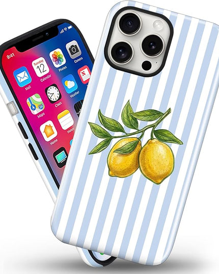 Magnetic for iPhone 13 Pro Max Case Cute Lemon Stripes Phone Case, Shockproof Slim TPU and Hard PC Protective Phone Cover Compatible with MagSafe Designed for Women Girls, Blue