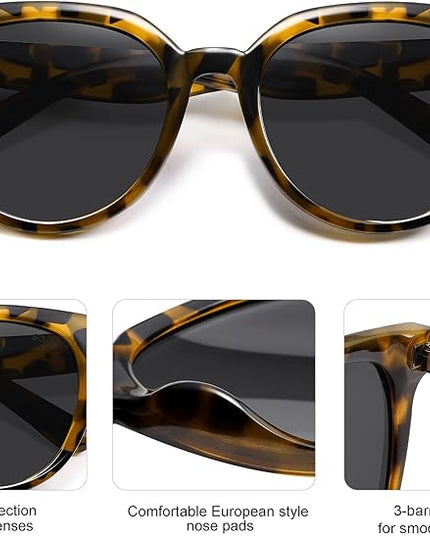 SOJOS Trendy Cat Eye Round Polarized Sunglasses for Women Fashion UV Protection Sunnies Sunglasses SJ2175