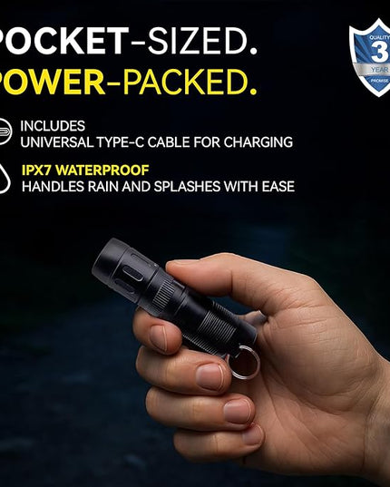 CLT Mini EDC Rechargeable Flashlight Magnetic Keychain, Snap on/off, 105 Lumen, Portable and Compact LED Keychain Flashlights - Durable Built-in Battery Ideal for Everyday Carry - Black
