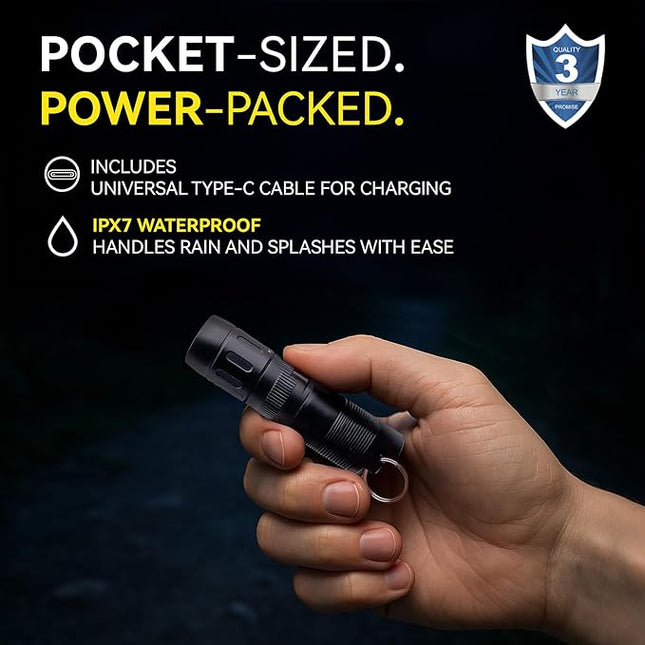 CLT Mini EDC Rechargeable Flashlight Magnetic Keychain, Snap on/off, 105 Lumen, Portable and Compact LED Keychain Flashlights - Durable Built-in Battery Ideal for Everyday Carry - Black