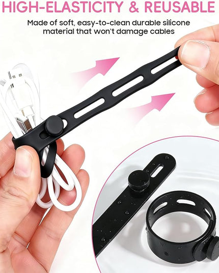 25Pack Silicone Cable Ties,Reusable Cord Organizer for Bundling Electrical Cords,Adjustable Data Cable Organizer Ties,High Elasticity Cable Straps for Home/Office/School/Travel(Black)