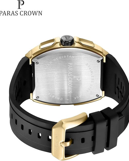 Paras Crown Watches for Men Tonneau 5ATM Waterproof Quartz Luxury Chronograph Analog Men's Wrist Watches Stainless Steel Case Mens Watches