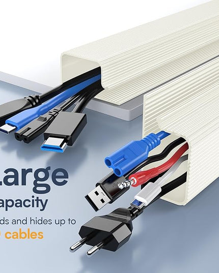 Delamu 62.8in Under Desk Cable Management, Safe Tidy Cable Management Under Desks for Home Office, 4 Pack Cord Organizer for Desk, Wire Organizer Kit, Beige