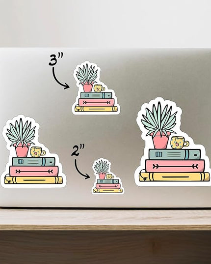 (3PCS) Succulents Books Coffee Reading Sticker for Phone Tablet Laptop Car Truck Window | 3" Sticker