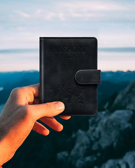 Passport Holder for Travel Women and Men RFID Passport Holder with Card Slots Holder Passport Case Passport cover Passport Wallet Travel Essentials and Accessories (Buckle, Black)