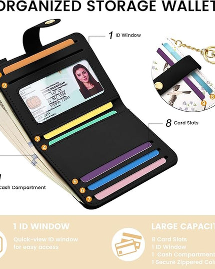 Sodsay Small Slim Wallet Women RFID Blocking, PU Leather Bifold Ladies Wallet with Zipper Coin Pocket, Thin Cute Travel Card Wallets for Girls, Gray Motions