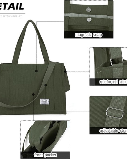 Valleycomfy Corduroy Tote Bag for Women Travel Crossbody Bag Purse Women Shoulder Bags Work Handbags Everyday Hobo Bag