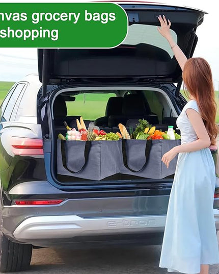 Canvas Reusable Grocery Bags Heavy Duty, 8.3 gal Foldable Large Tote Bag with Handles, Holds 60 lbs Canvas Shopping Bags, 3 Pack
