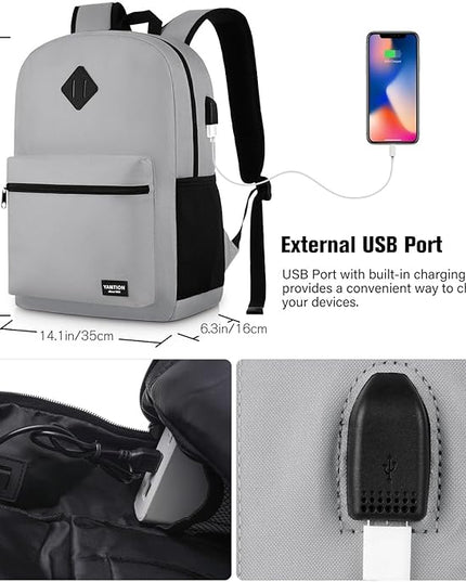 Unisex School Backpack,Classic Bookbag Adults and Teens Schoolbag with USB Port for High School College Office Work Travel