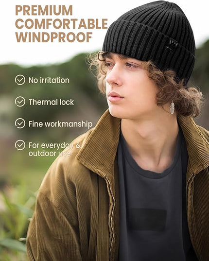 Winter Beanie Hat for Men & Women, Fleece Lined Thermal Knit Hat Ski Beanie Skull Cap Cuffed Cap for Cold Weather