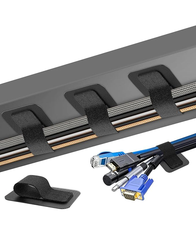 Cable Management Under Desk, 【Up to 15 Cord】【Enhanced Wire Holder】 Cord Organizer Holder, Adjustable Hook and Loop Cable Ties, Wire Clips Under Table Hider, 30 Pair(Black)