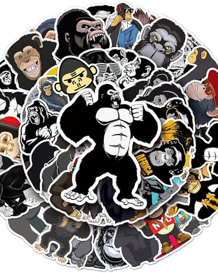 Gorilla Vinyl Stickers for Boys Kids Girls Teens|50 Pcs| Cartoon Cool Waterproof Stickers for Helmet Phone Laptop Water Bottle Cup Tablet Luggage Flasks, Trendy Animals Decals Pack(Gorilla -50Pcs)