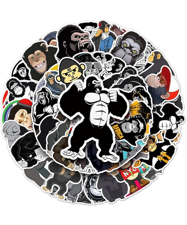 Gorilla Vinyl Stickers for Boys Kids Girls Teens|50 Pcs| Cartoon Cool Waterproof Stickers for Helmet Phone Laptop Water Bottle Cup Tablet Luggage Flasks, Trendy Animals Decals Pack(Gorilla -50Pcs)