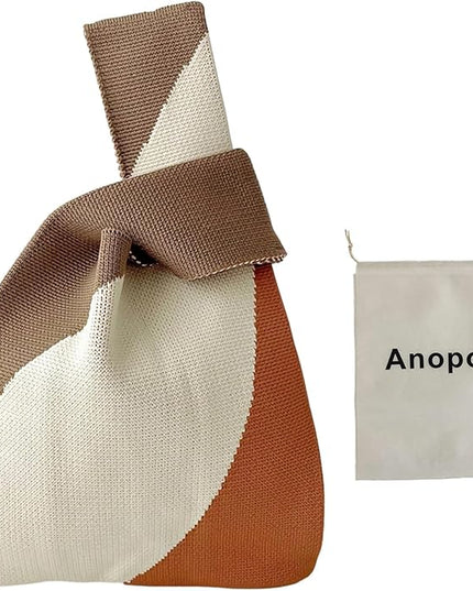 Women's Wrist Knot Tote Bag Small Crochet Wristlet Handbag Aesthetic Cute Knit Purse (Very Small Size)