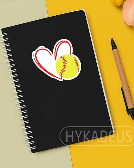 (3Pcs) Softball Stickers Waterproof Vinyl Softball Heart Decals for Water Bottle, Tumbler, Laptop, Phone Case, Poster Board, Scrapbooking, Team Players, Coach, 3" x 2.8"