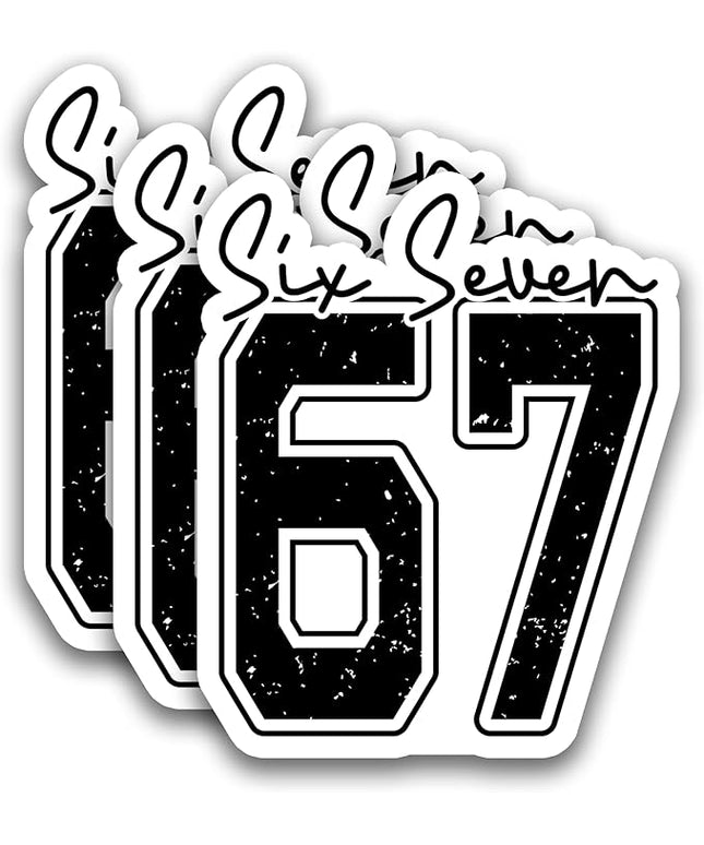 (3Pcs) Six Seven 67 Meme Stickers Funny Gen Alpha Slang 6 7 Vinyl Decals for Laptop, Water Bottle, Phone Case, Tumbler, Helmet, Scrapbooking, 3" x 2.5"