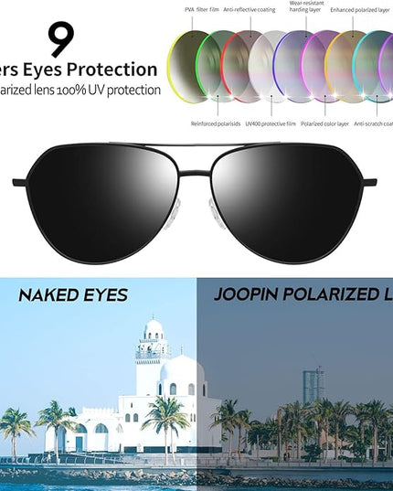 Joopin Polarized Metal Aviation Sunglasses Men, Classic Military Sun Glasses Women, Rectangle Shades UV400 Protection Costume