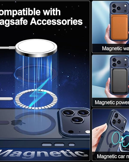 Hython Case for iPhone 17 Pro Max Case Magnetic Translucent Matte Phone Cases 6.9" [Compatible with MagSafe] Thin Slim Fit Shockproof Bumper Hard Protective Cover for Women Men Girls, Deep Blue