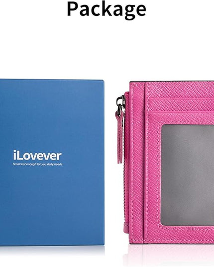 ilovever Slim Wallet for Women Small Leather RFID Blocking Credit Card Holder Minimalist Front Pocket Wallet with Coin Purses & Pouches,RoseRed