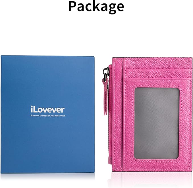 ilovever Slim Wallet for Women Small Leather RFID Blocking Credit Card Holder Minimalist Front Pocket Wallet with Coin Purses & Pouches,RoseRed