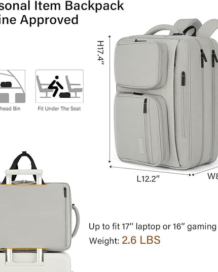 Hanke Convertible Laptop Bag, 3 In 1 Briefcase Backpack 17.3 Inch Computer Bag for Men Women, Travel Laptop Briefcase Messenger Bag, Underseat Carry On Personal Item, Rock Grey