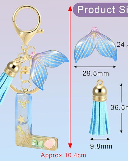 Initial letter Keychains for Women, Ocean Series Avowing Protect Earth Environment, Tassel Cute Car Keychain Initial Key Chain Keyring for Bookbag Handbag Backpack Charm Key Ring Unisex (Letter L)