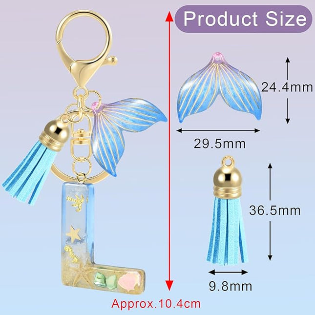 Initial letter Keychains for Women, Ocean Series Avowing Protect Earth Environment, Tassel Cute Car Keychain Initial Key Chain Keyring for Bookbag Handbag Backpack Charm Key Ring Unisex (Letter L)