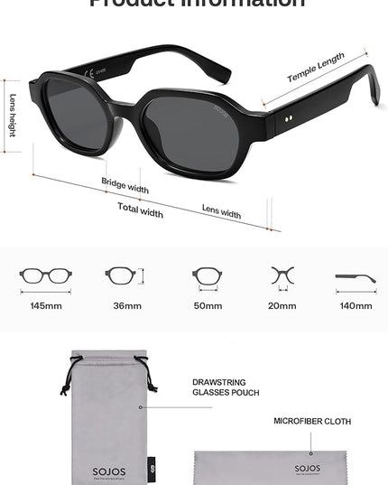 SOJOS Retro Polarized Hexagon Sunglasses for Women Men, UV400 Trendy Rectangle 70s 80s 90s Shades SJ2389