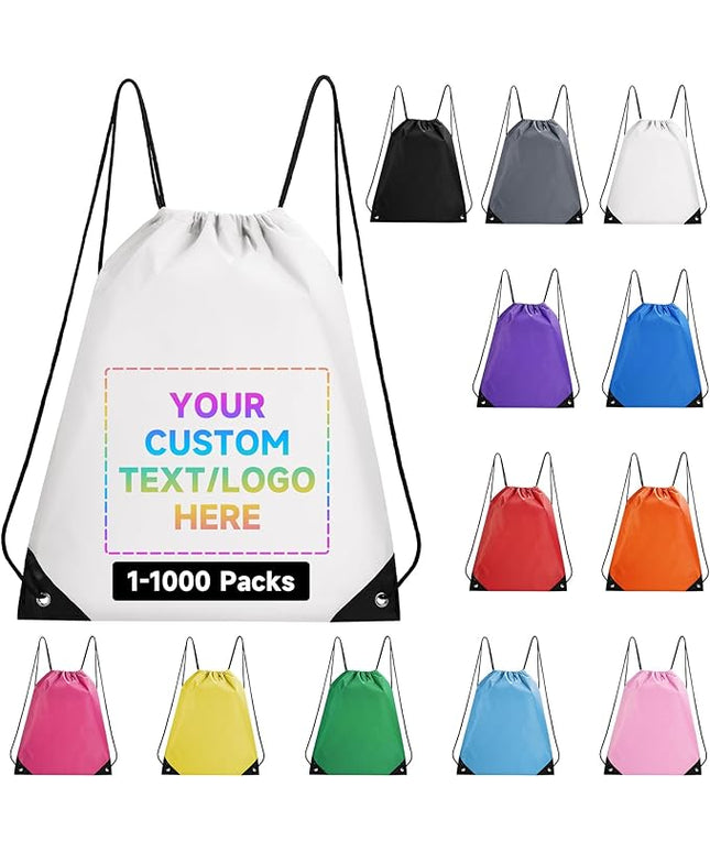 Custom Drawstring Backpacks With Your Logo, 1000 Pack Personalized Text Drawstring Bags String Bag Bulk, Great for Travelling, Gym and for Everyday Use (White)