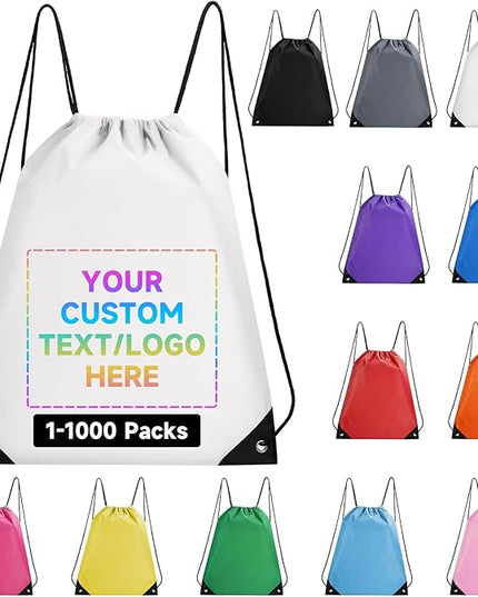 Custom Drawstring Backpacks With Your Logo, 500 Pack Personalized Text Drawstring Bags String Bag Bulk, Great for Travelling, Gym and for Everyday Use (White)