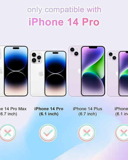 Aesthetic Case for iPhone 14 Pro Case for Women Girls, Compatible with Magsafe, Cute Girly Trendy Glitter Sparkly Rainbow Magnetic Protective Phone Cover, Matte Iridescent Blue & Pink