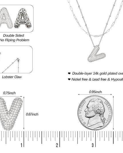 LUCA SMITH Initial Necklaces for Women, Dainty Balloon Bubble Letter, Name Letter Alphabet Pendant Layered Choker Chain Jewelry Gift