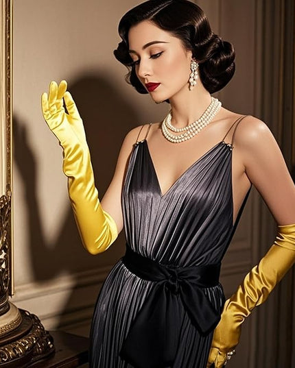 THARAHT Women Long Gloves with Satin Elbow Length for 1920s Opera Tea Party Costumes Bridal Evening Dress