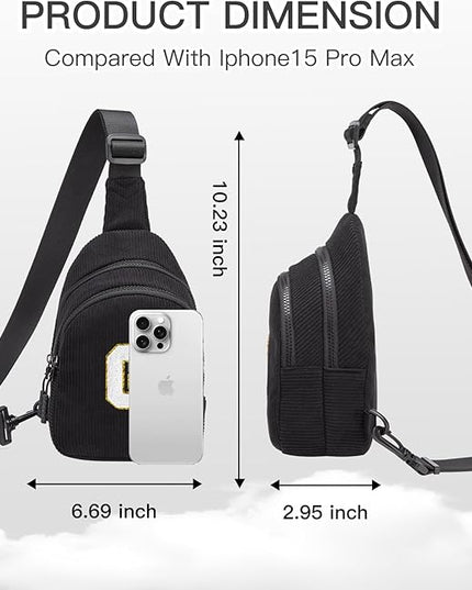 Viverte Small Corduroy Sling Bag Initial Crossbody Bag Fanny Pack for Girls Personalized Birthday Gifts for Teen Girls Gifts