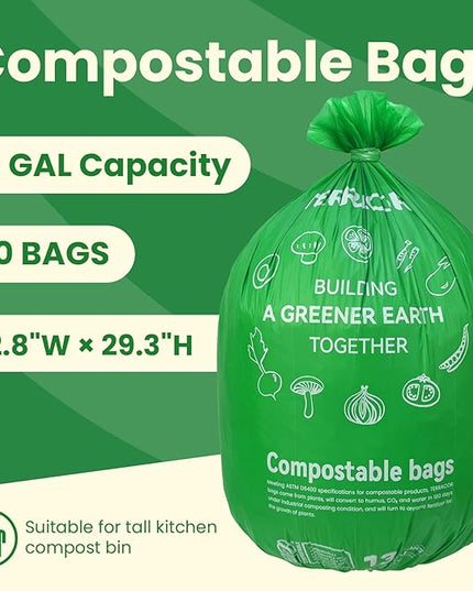 13 Gallon Compostable Trash Bags, 40 Bags Compost Bags for Countertop Bin, Camping Toilet Bags for Portable Toilet, BPI Certified and Meet The ASTM D6400 Standard