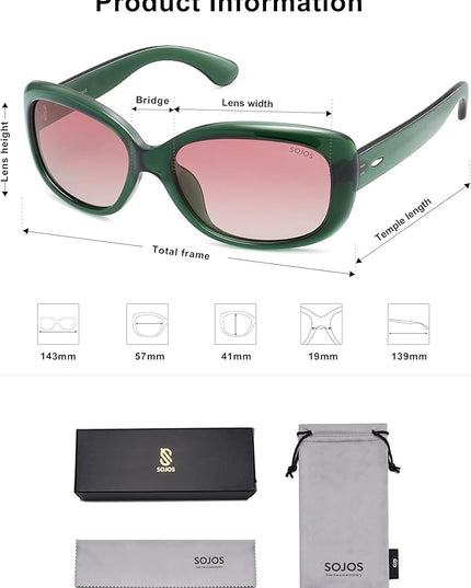 SOJOS Vintage Square Sunglasses for Women Polarized UV Protection Havana Frame SJ2111