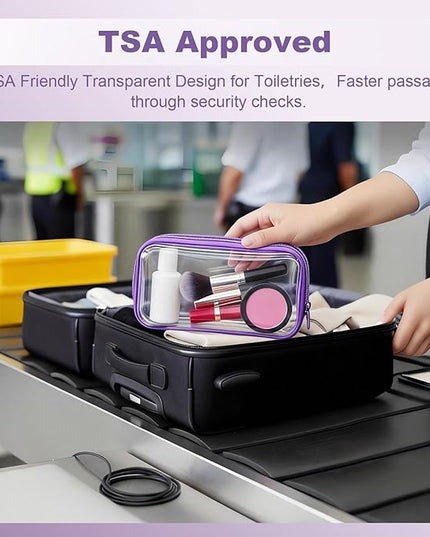 5 Pack Clear Hard Shell Zipper Pouches, TSA Friendly Transparent Design for Toiletries & Electronics, Crush-Resistant Storage for Carry-On Travel (Purple)