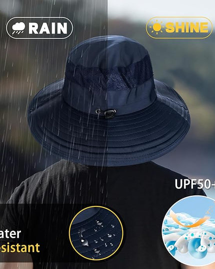 Cooling Sun Hat for Men Women,Wide Brim Bucket Hat Foldable Boonie Hat for Fishing Hiking Garden Safari Beach